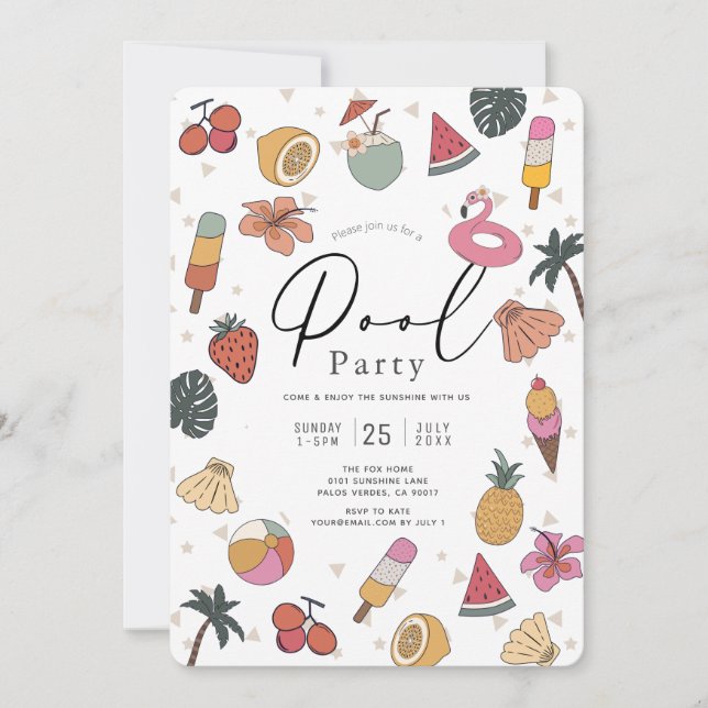 Invitation Fête d'été à la piscine pour adultes (Devant)