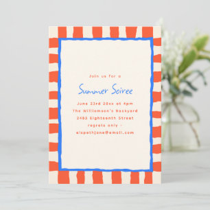 Invitation Fête d'été avec rayure de corail rouge et bordure 