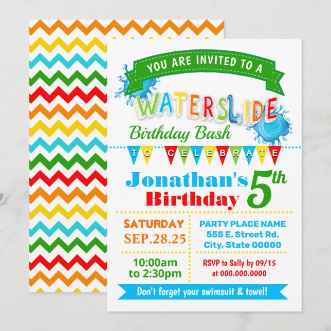 Invitation Fête d'été avec toboggans (Devant / Derrière)
