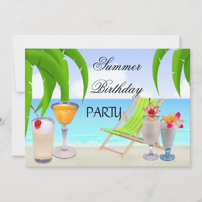 Invitation Fête d'été Cocktails Plage tropicale (Devant)