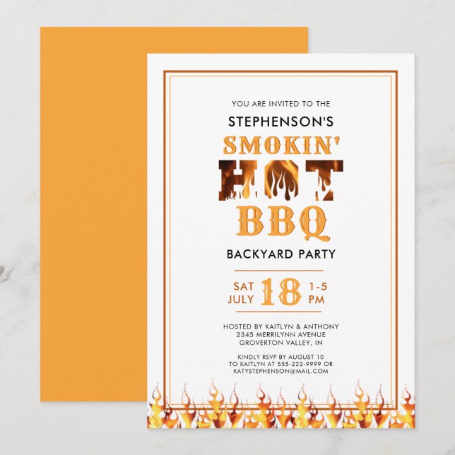 Invitation Fête d'été dans le jardin avec un fumoir BBQ (Devant / Derrière)