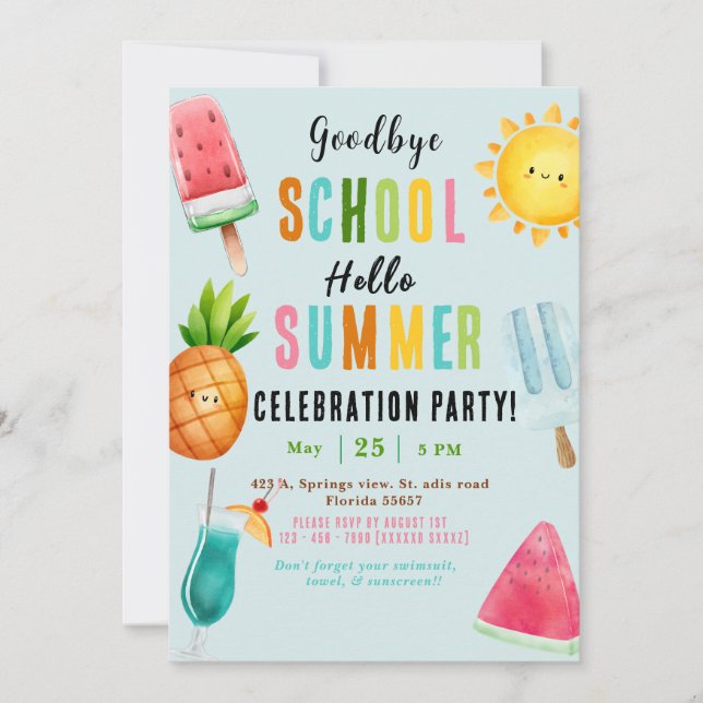 Invitation Fête d'été de fin d'année scolaire (Devant)