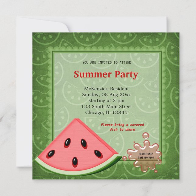 Invitation Fête d'été de la pastèque (Devant)