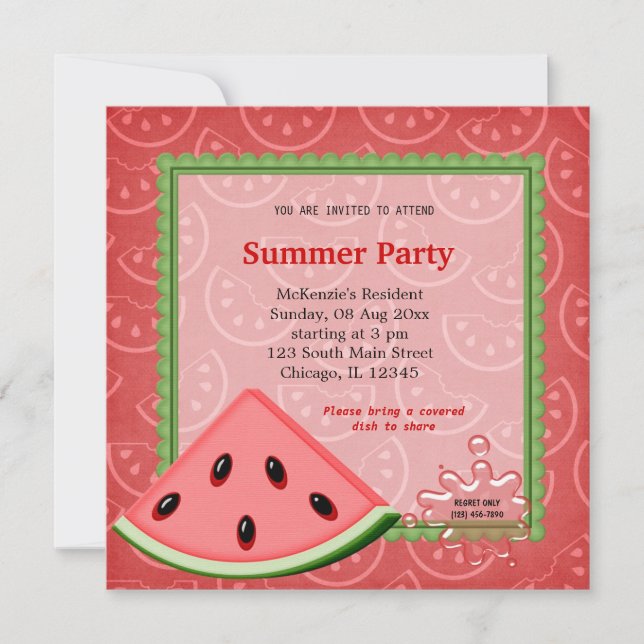Invitation Fête d'été de la pastèque (Devant)