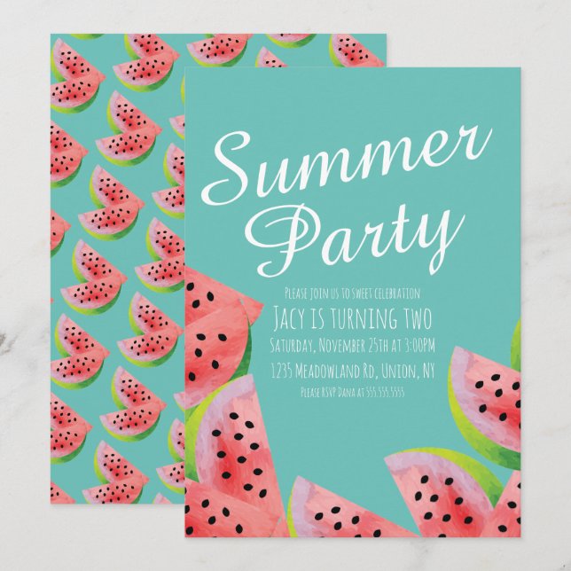 Invitation Fête d'été de la Watermelon moderne (Devant / Derrière)