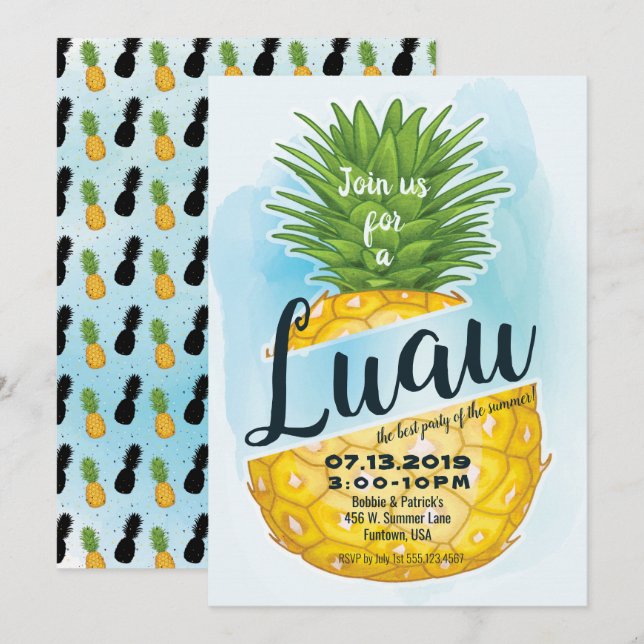 Invitation Fête d'été de l'ananas à Luau (Devant / Derrière)