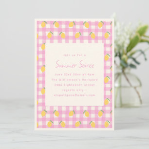 Invitation Fête d'été de soirée en vichy rose et citron 