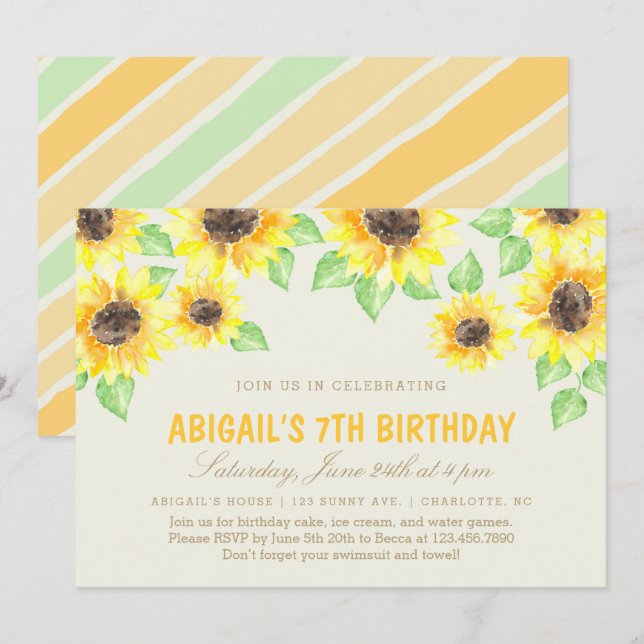 Invitation Fête d'été des tournesols (Devant / Derrière)
