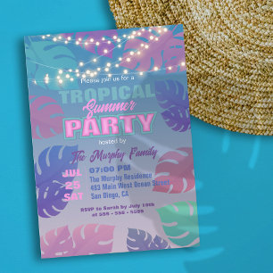 Invitation Fête d'été exotique tropicale Pastel colorée animé