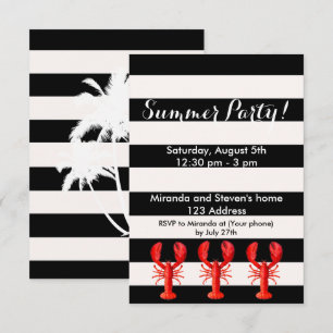 Invitation Fête d'été homards rouges noir blanc