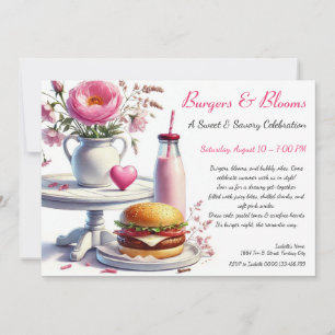Invitation Fête d'été romantique Burger aquarelle & Rose 