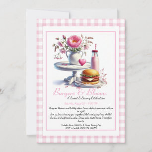 Invitation Fête d'été romantique Burger aquarelle & Rose