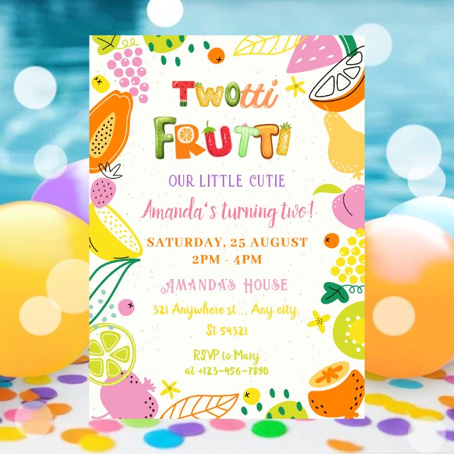 Invitation Fête d'été Twotti Frutti pour Filles Anniversaire (Créateur téléchargé)