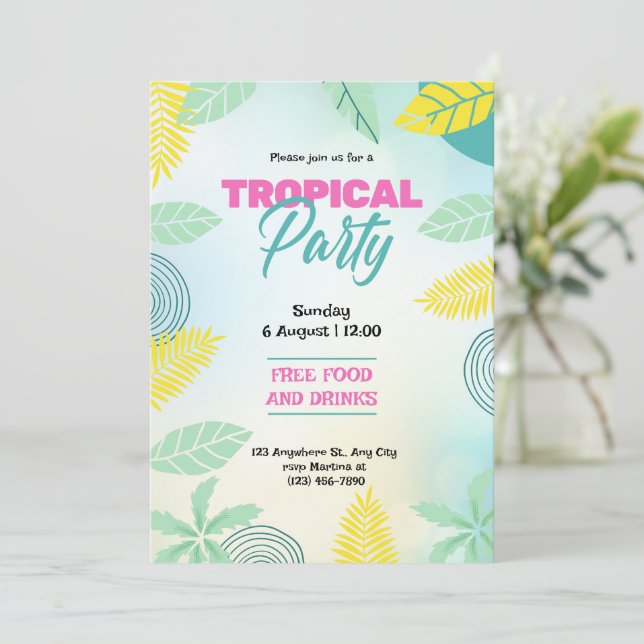 Invitation Fête d'été verte et jaune tropicale (Debout devant)