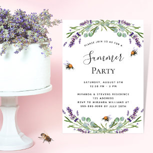 Invitation Fête d'été violette lavande florale en plein air
