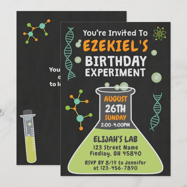 Invitation Fête d'Expérience d'Anniversaire du scientifique M (Devant / Derrière)