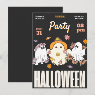 Invitation Fête d'Halloween à la mode noire, rose et orange