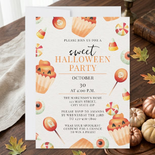 Invitation Fête d'Halloween à l'aquarelle de bonbons sucrés