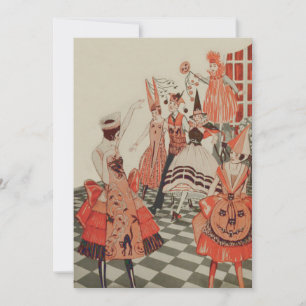 Invitation Fête d'Halloween Art Déco Chat Noir Citrouille