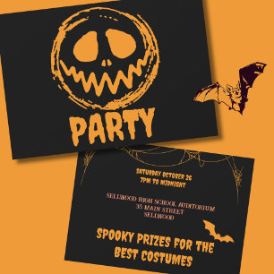 Invitation Fête d'Halloween au visage de Monstre noir orange