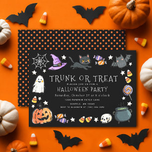 Invitation Fête d'Halloween aux crayons pour enfants Trunk or