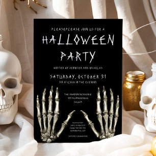 Invitation Fête d'Halloween aux Mains de Squelette Effrayant