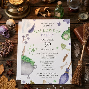 Invitation Fête d'Halloween aux teintes douces de pourpre et