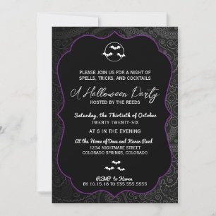Invitation Fête d'Halloween avec chauves-souris à motifs cach
