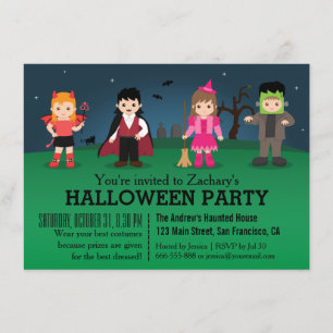 Invitation Fête d'Halloween avec des monstres mignons et effr