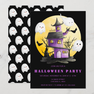 Invitation Fête d'Halloween avec Maison hantée et Fantômes