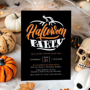 Invitation Fête d'Halloween avec typographie de citrouille or