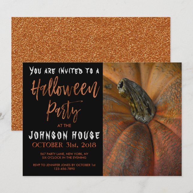 Invitation Fête d'Halloween avec typographie orange moderne (Devant / Derrière)