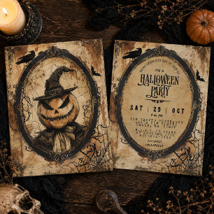 Invitation Fête d'Halloween avec un épouvantail à tête de cit