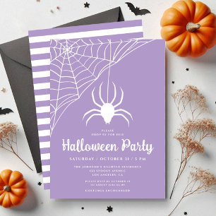 Invitation Fête d'Halloween avec une jolie araignée violette