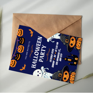 Invitation Fête d'Halloween Blue et Orange Pumpkin Boo