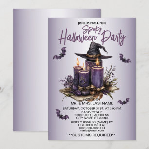 Invitation Fête d'Halloween bougies violettes chauves-souris 