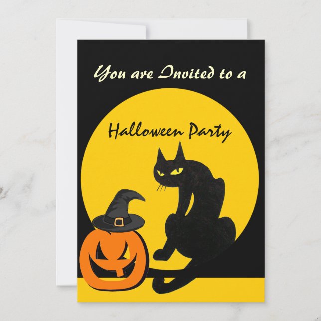 INVITATION FÊTE D'HALLOWEEN CHAT NOIR (Devant)