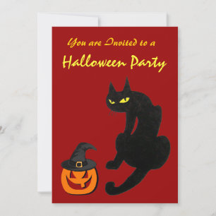 INVITATION FÊTE D'HALLOWEEN CHAT NOIR