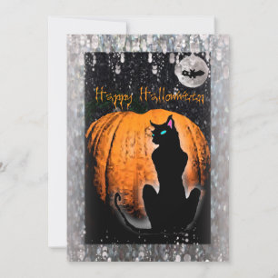 Invitation Fête d'Halloween   Chat noir et Citrouille