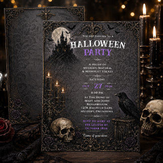 Invitation Fête d'Halloween Château gothique ensorcelé Crâne
