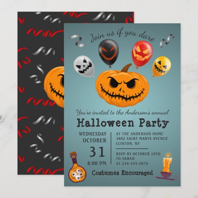 Invitation Fête d'Halloween Citrouille de Monstre d'horreur (Devant / Derrière)