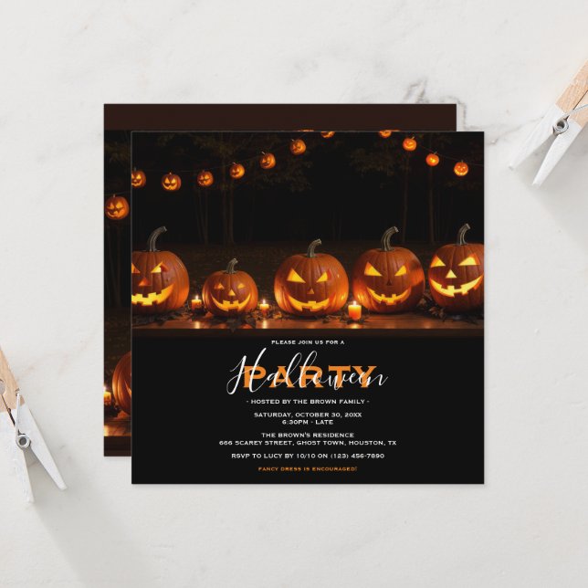 Invitation Fête d'Halloween citrouilles et bougies (Devant/Arrière en situation)