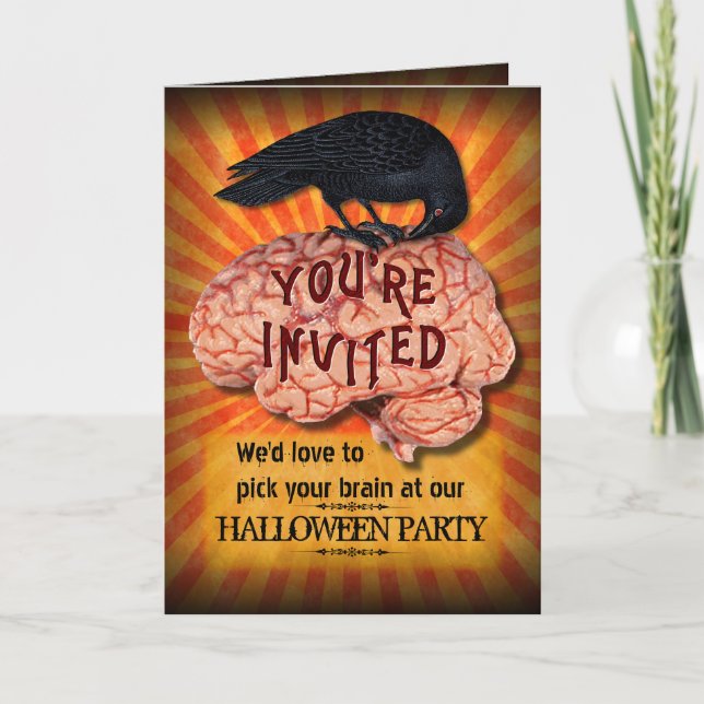 Invitation Fête d'Halloween - Corbeau Déplaisant sur le cerve (Devant)