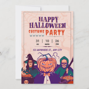 Invitation Fête d'Halloween Costume Violet Orange Vert