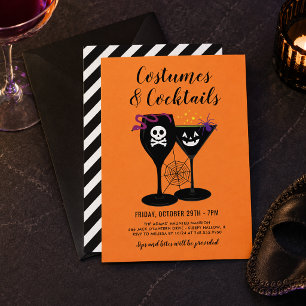 Invitation Fête d'Halloween Costumes et Cocktails Orange