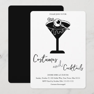 Invitation Fête d'Halloween Costumes Minimalistes et Cocktail