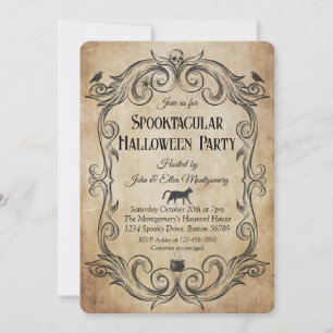 Invitation Fête d'Halloween Crâne Gothique Adulte Vintage