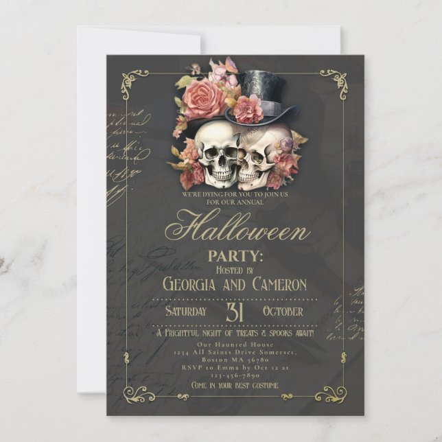 Invitation Fête d'Halloween Crâne Gothique Vintage (Devant)