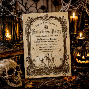 Invitation Fête d'Halloween Crânes Gothiques Victoriennes Vin