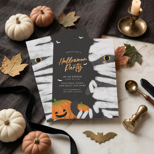 Invitation Fête d'Halloween de chat momie minimaliste moderne